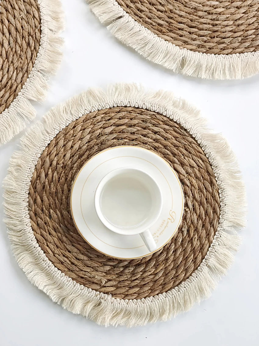 Handwoven Bohemian Tassel Straw Placemats