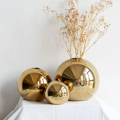 Plated Golden Ball Ceramic Vase