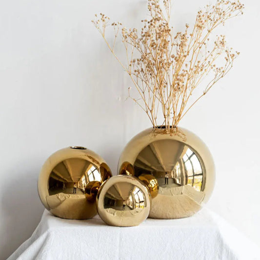 Plated Golden Ball Ceramic Vase
