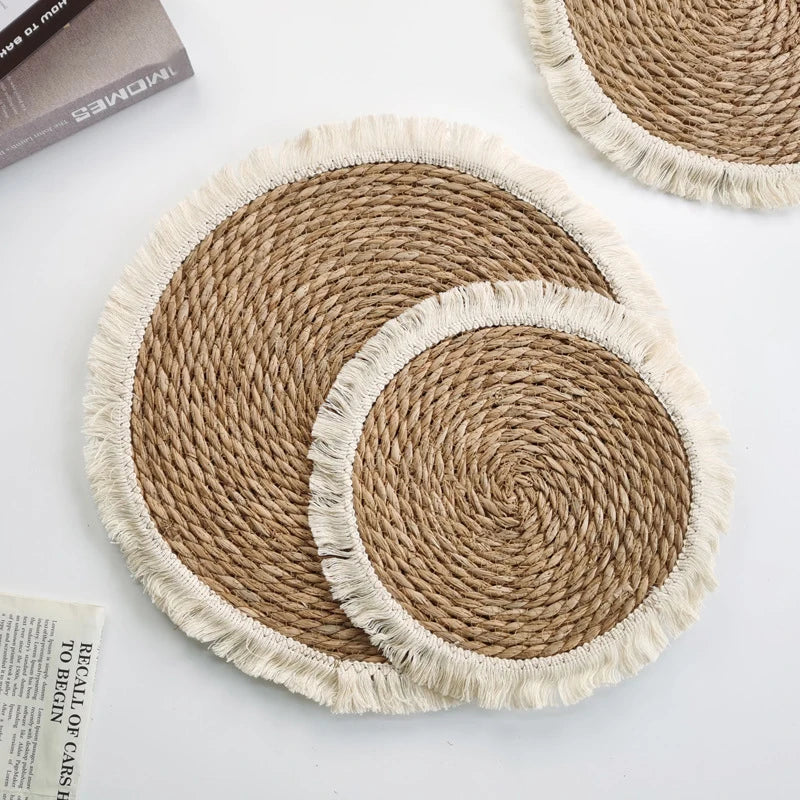 Handwoven Bohemian Tassel Straw Placemats