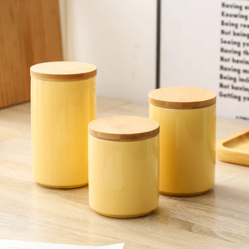 Nordic Ceramic Sealed Storage Jar with Bamboo Lid