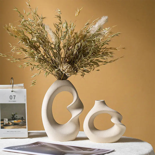 Matte Ceramic Vase Set of 2 – Modern Nordic Tabletop Décor