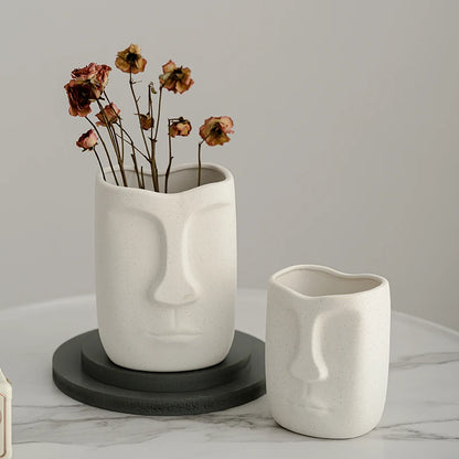 Abstract Ceramic Face Vase with Frosted Finish
