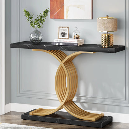 39-Inch Gold Console Table with Faux Marble Top