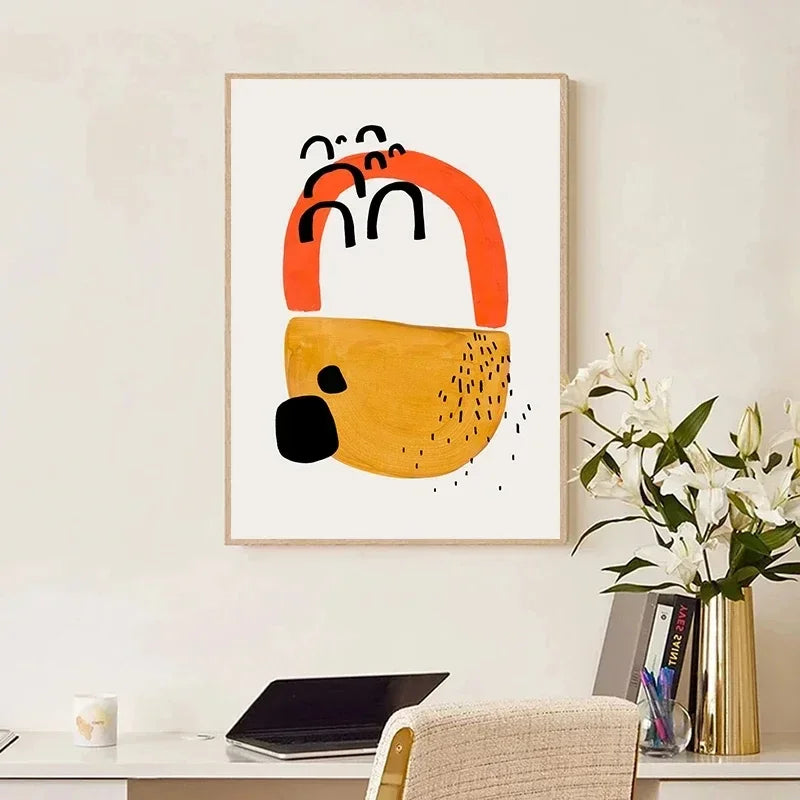 Mid-Century Abstract Orange Canvas Wall Art
