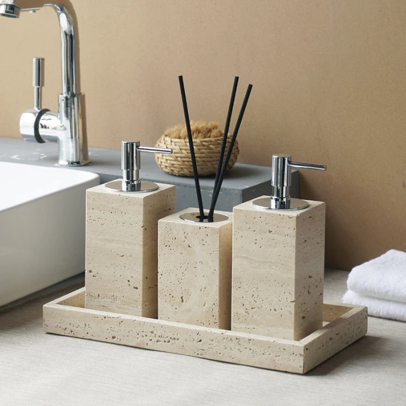 Beige Travertine Marble Bathroom Accessory Set