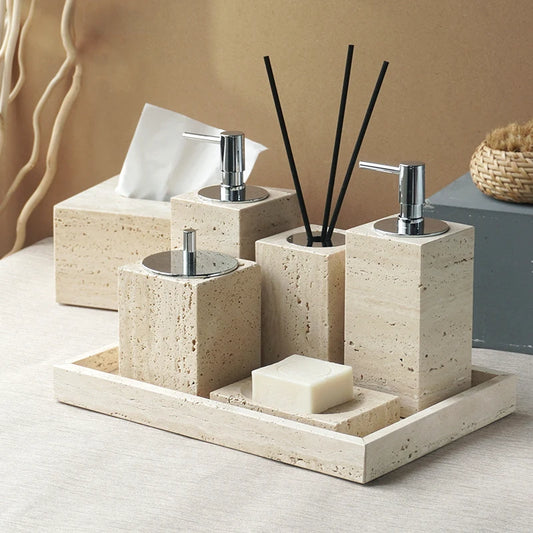 Beige Travertine Marble Bathroom Accessory Set