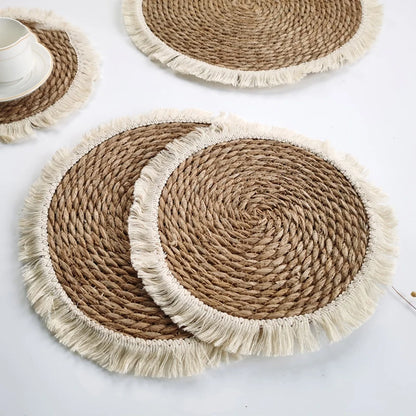 Handwoven Bohemian Tassel Straw Placemats