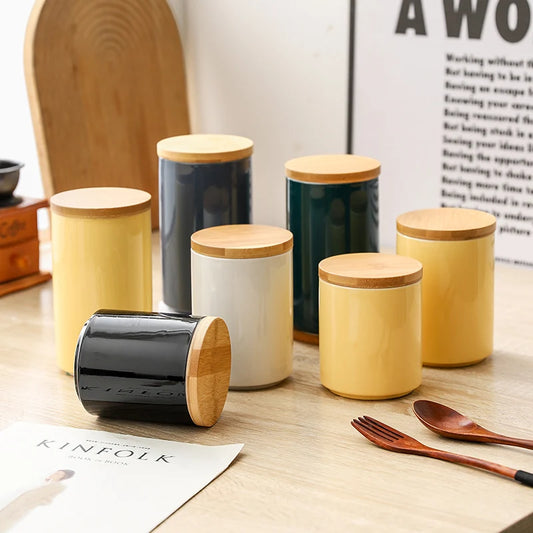 Nordic Ceramic Sealed Storage Jar with Bamboo Lid