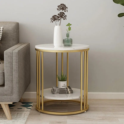 Elegant White Marble Side Table – 2-Tier Modern Accent Table for Home Decor