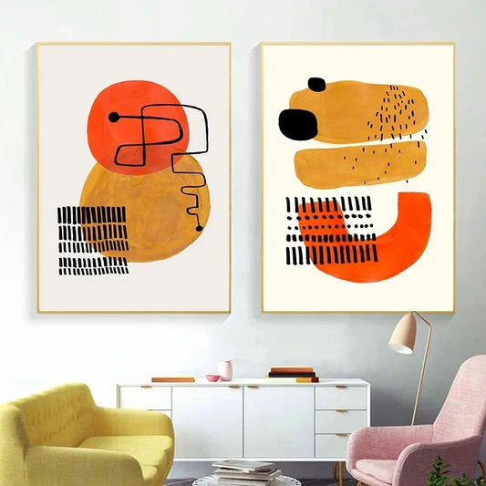 Mid-Century Abstract Orange Canvas Wall Art