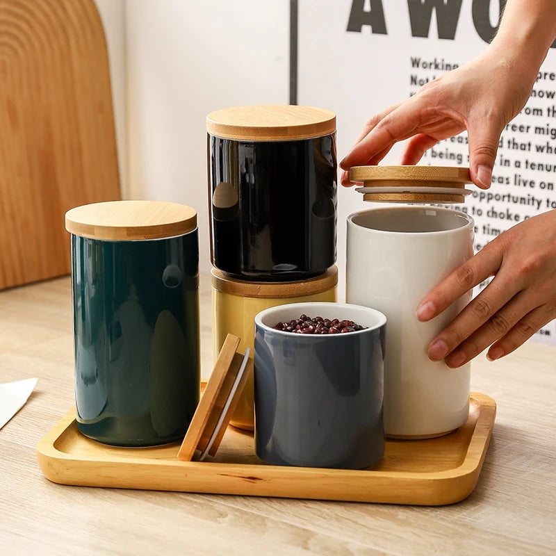 Nordic Ceramic Sealed Storage Jar with Bamboo Lid
