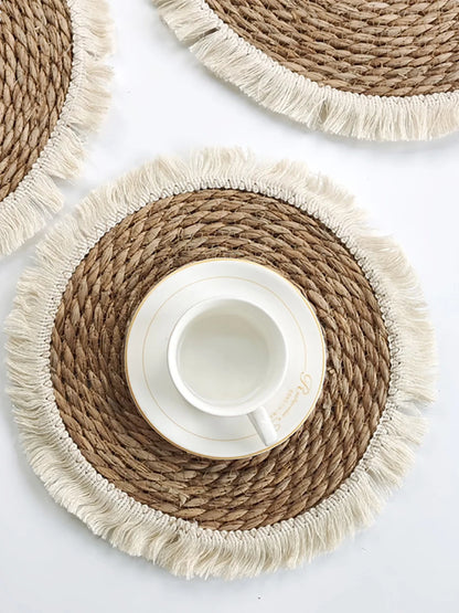 Handwoven Bohemian Tassel Straw Placemats