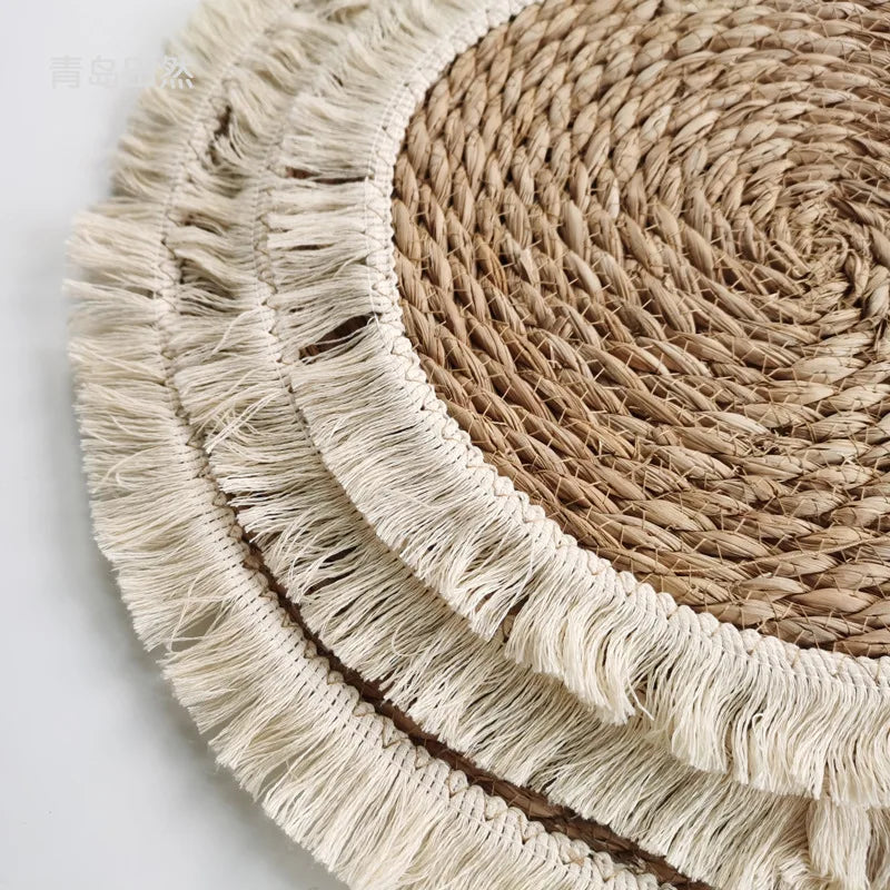 Handwoven Bohemian Tassel Straw Placemats