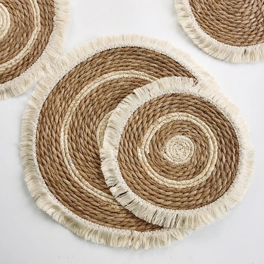 Handwoven Bohemian Tassel Straw Placemats