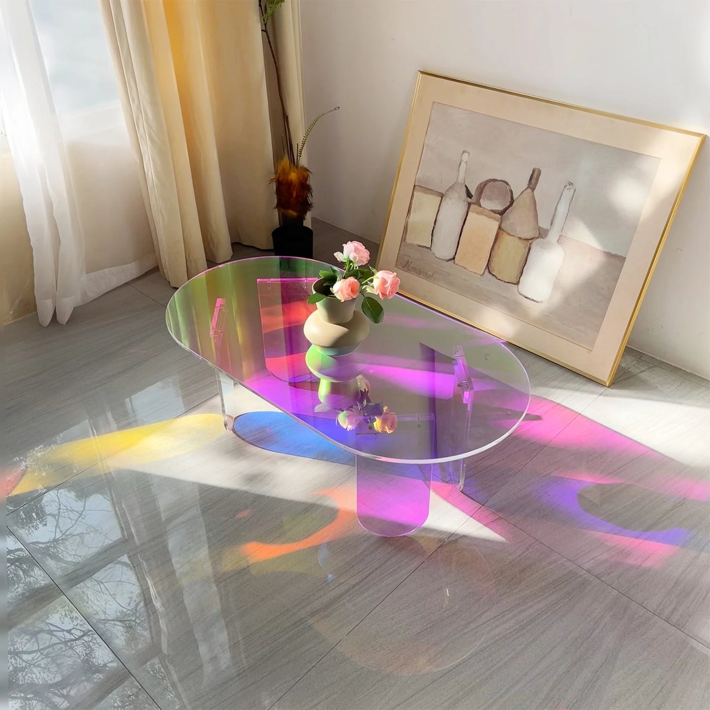 Iridescent Acrylic Coffee & Side Table – Modern Aesthetic Decor