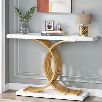 39-Inch Gold Console Table with Faux Marble Top