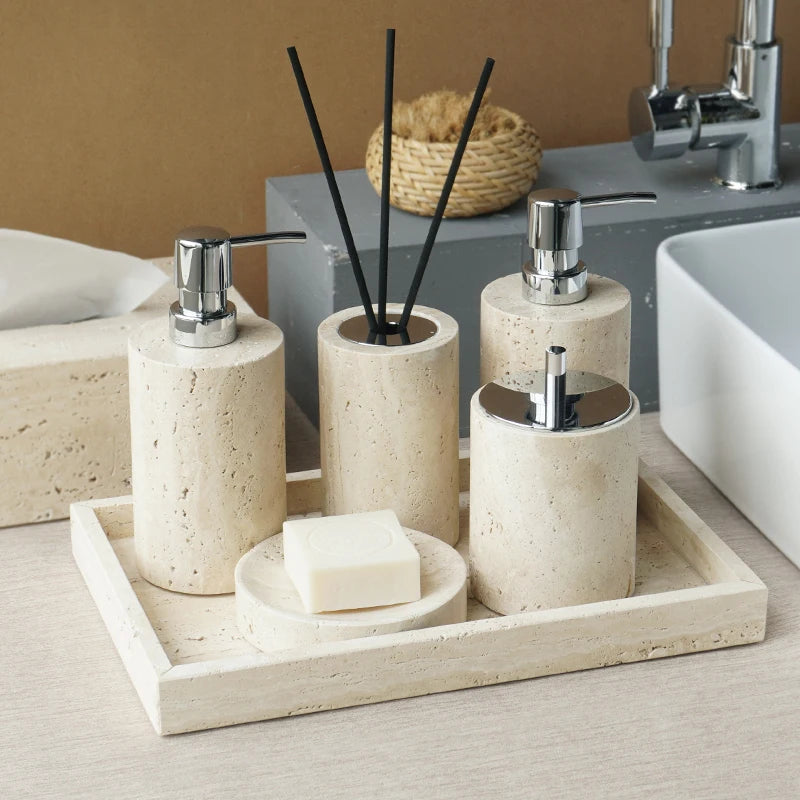 Beige Travertine Marble Bathroom Accessory Set