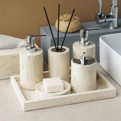 Beige Travertine Marble Bathroom Accessory Set